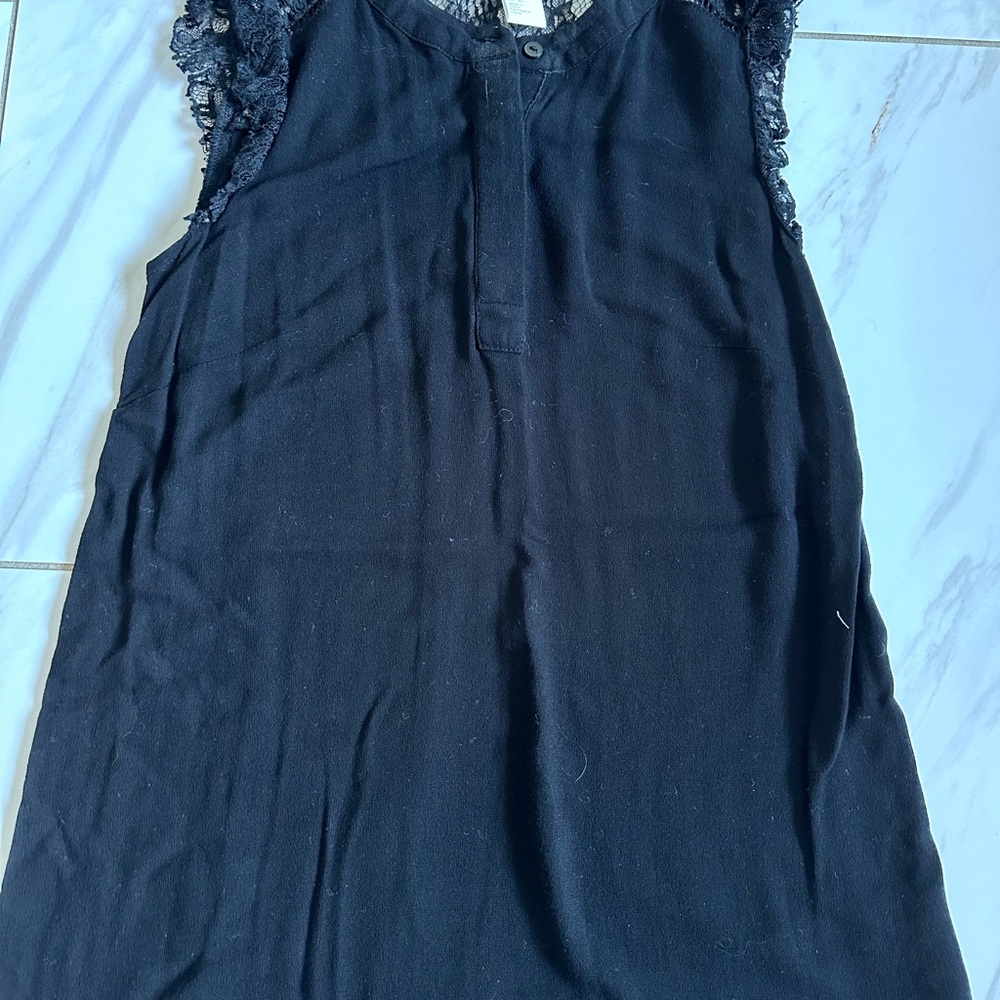 Lace Trim Sleeveless Maternity Top - Black